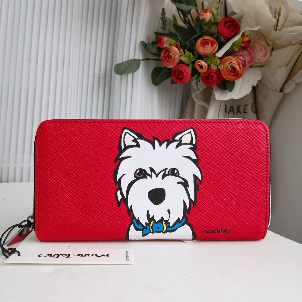 New MARC TETRO Terrier Dog Red Westie Zip-Around Clutch Wallet